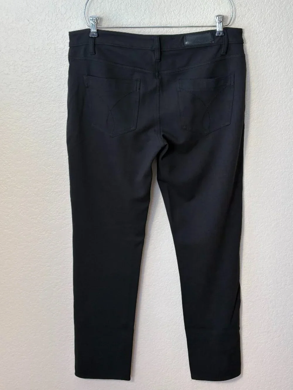 Calvin Klein Jeans Black Ponte Knit Skinny Pants Women's 14 Faux Leather Trim - Picture 2 of 9